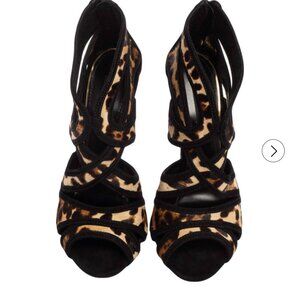 NEW Dolce & Gabbana Black/Beige Leopard print Strappy Ankle Sandals